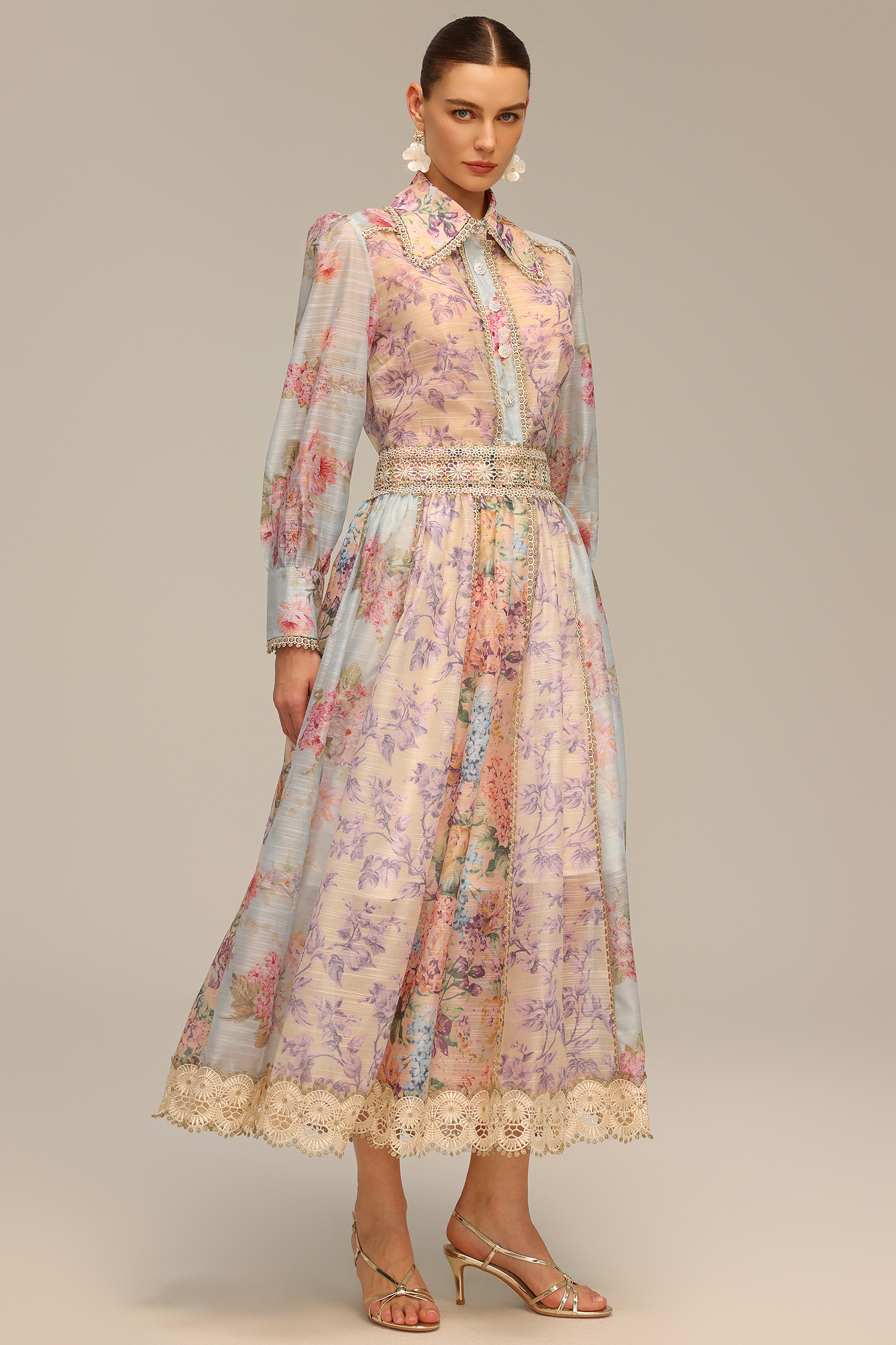 Ruby Long Sleeve Floral Printed Lace Top And Skirt Two-Piece Set