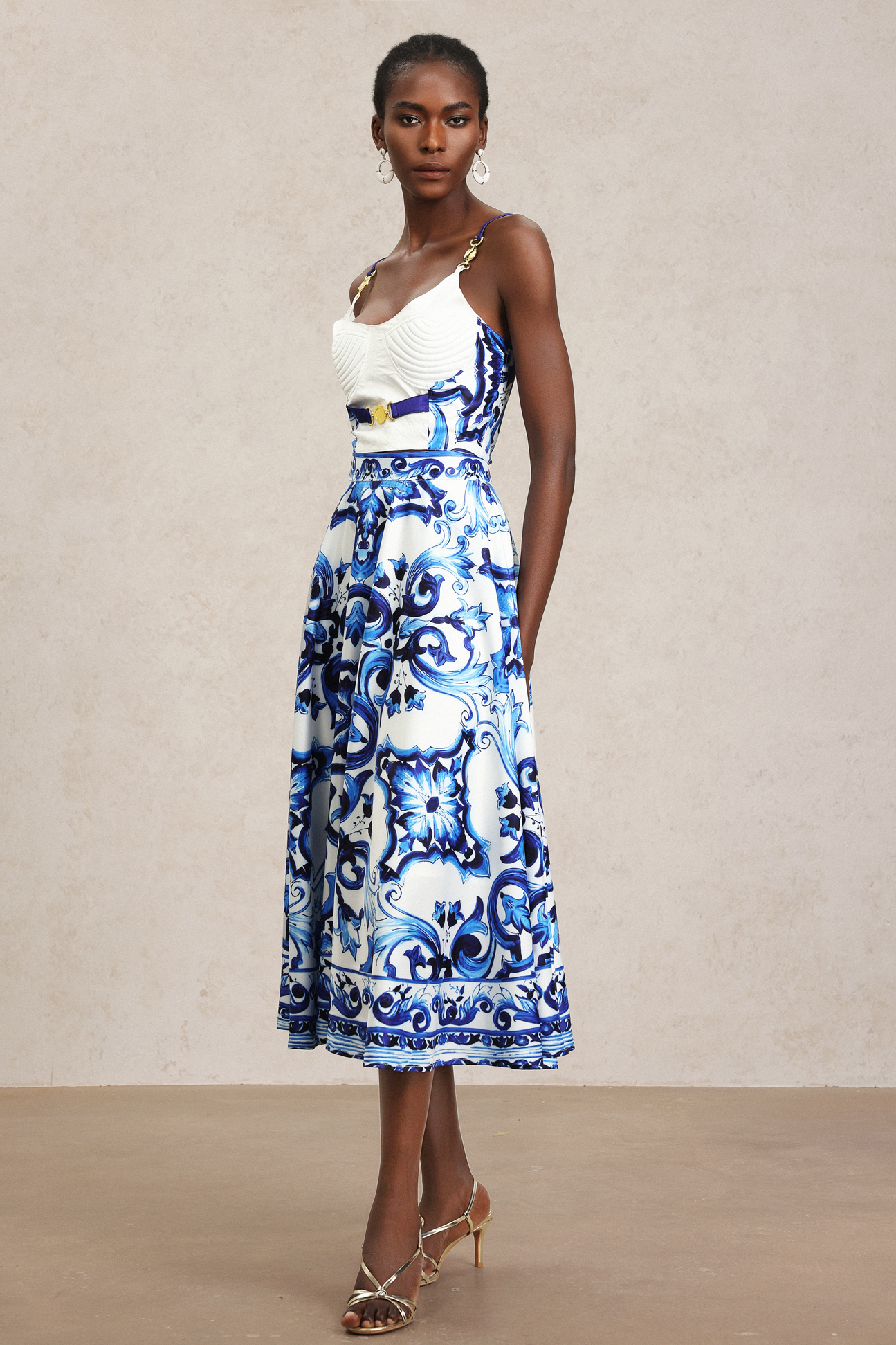 Kaona Halter Floral Printed Top And Skirt Two-Piece Set