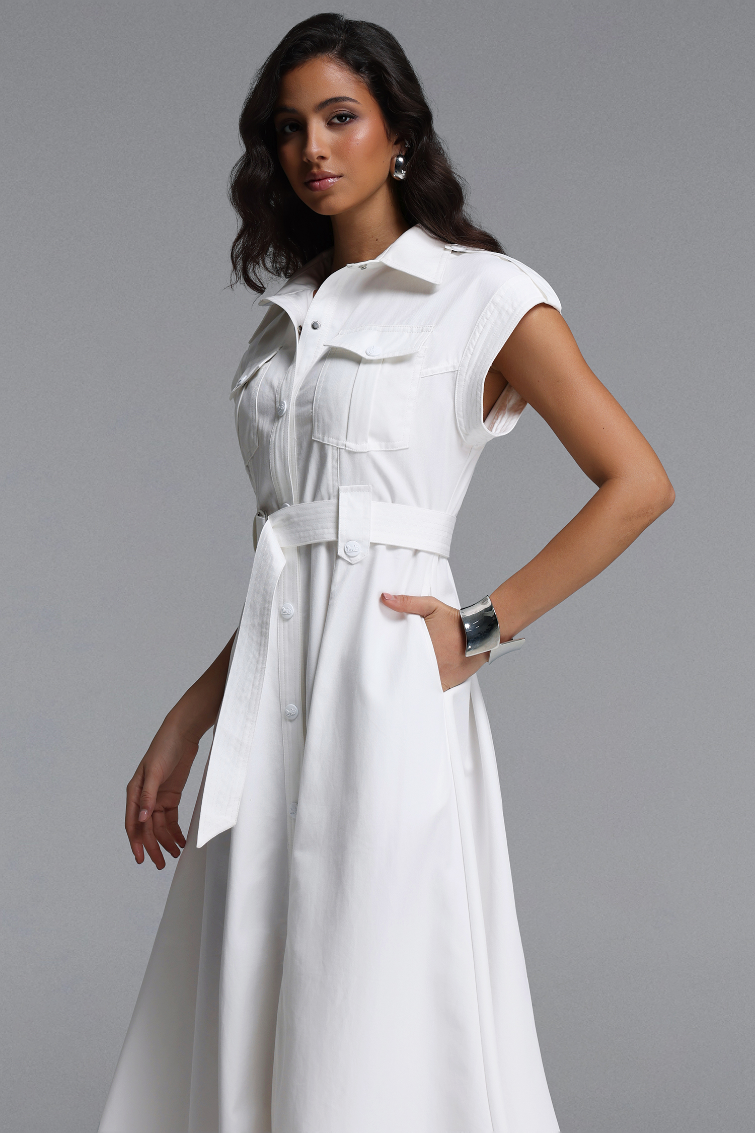 Siayh Elegant Tailored Sleeveless Woven Maxi Dress