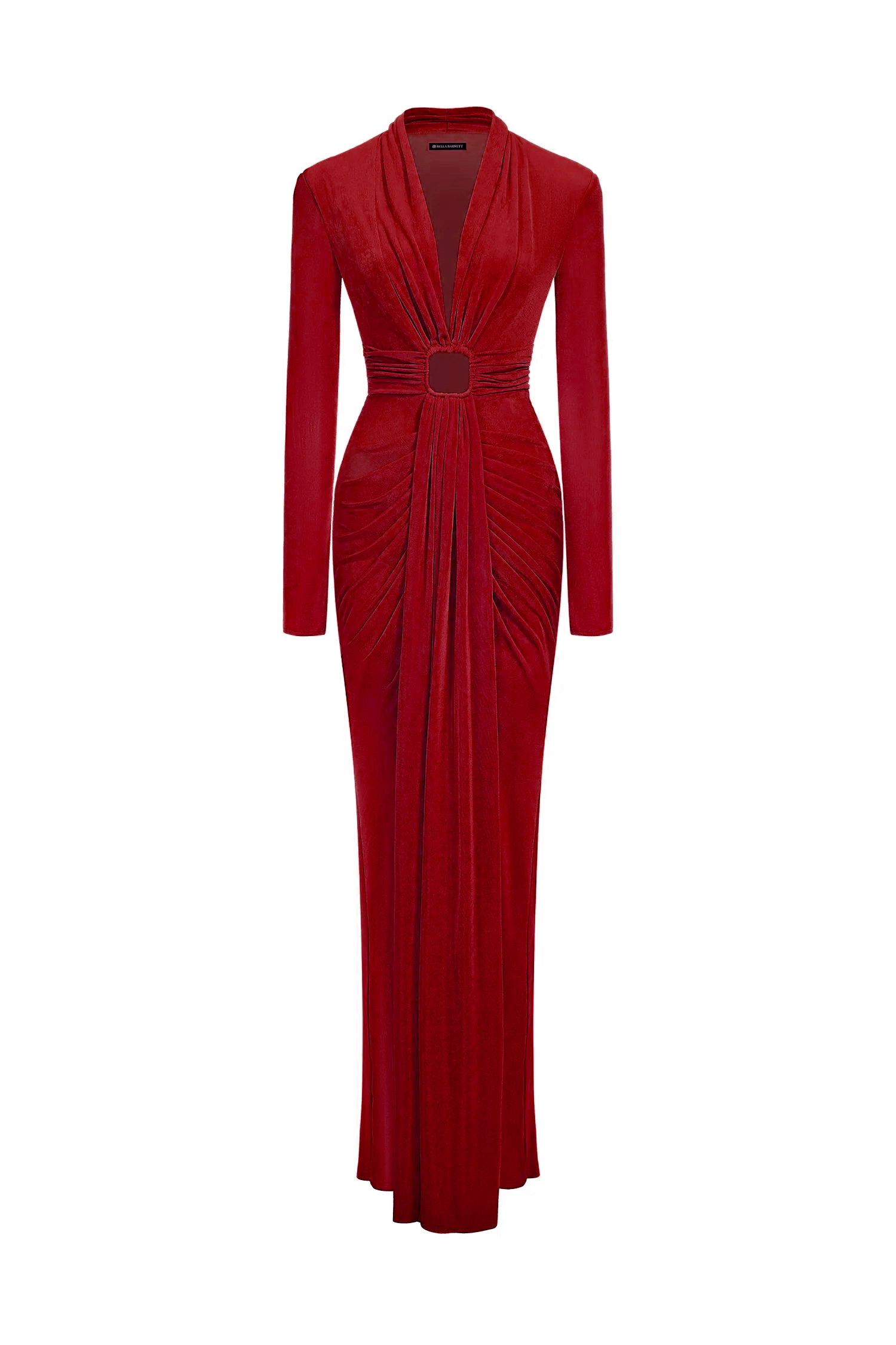 Naomi V-neck Long Sleeves Red Maxi Dress