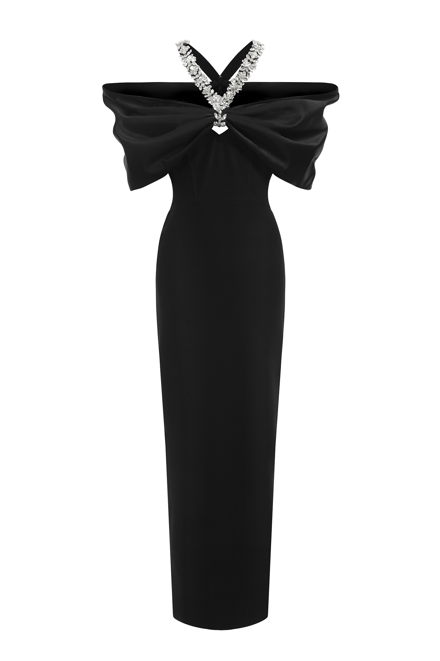 Sloan Halter Diamond Off-The-Shoulder Bandage Maxi Dress