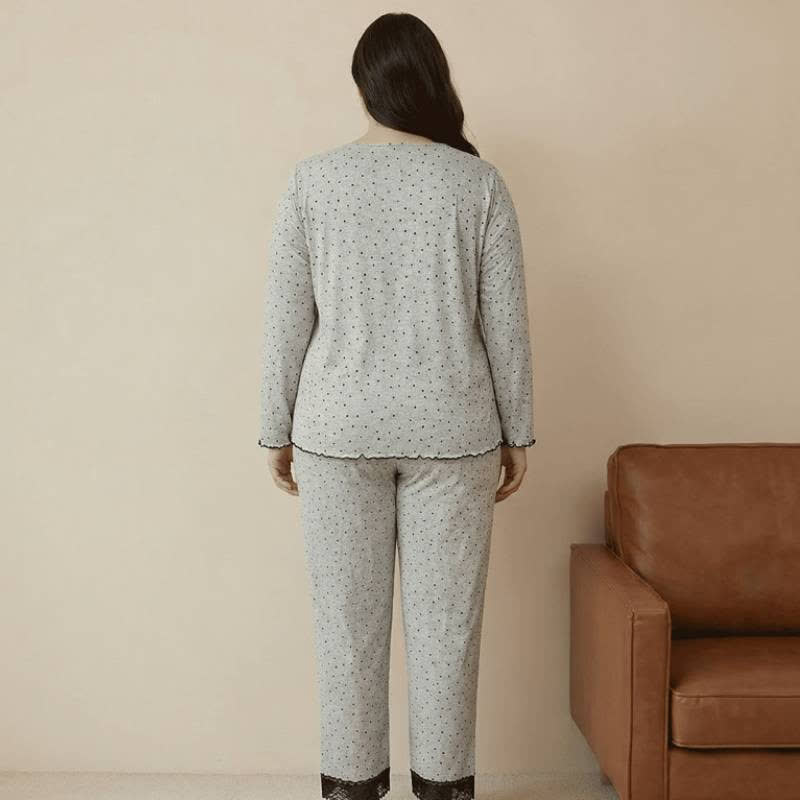 Elegant Floral Print Lace Pajama Set - image 3