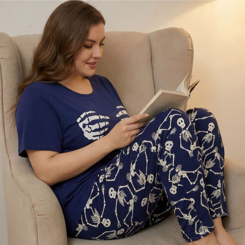 Skeleton Print Soft Lounge Pajama Set - image 3