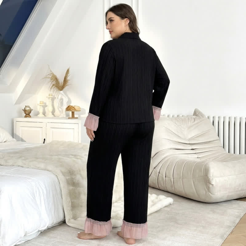 Contrast Ruffle Pajama Set - image 4