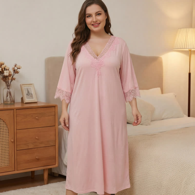 Lace Trim Nightgown Loungewear - Pink - 5XL - image 1
