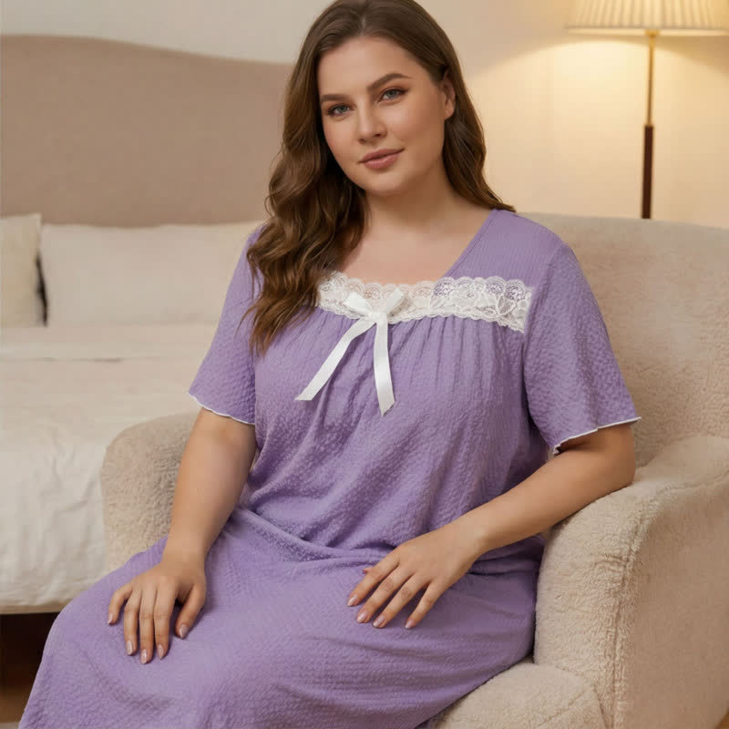 Lavender Nightgown Lace Loungewear - Purple - 5XL - image 2