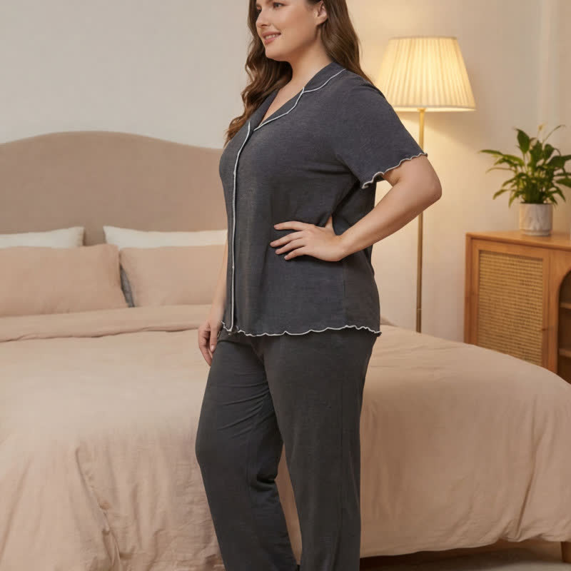 Plus Size Contrast Trim Pajama Set - image 4