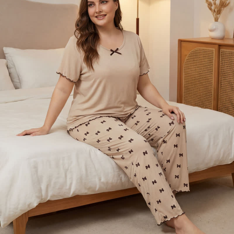 Plus Size Bow Print Pajama Set - image 2