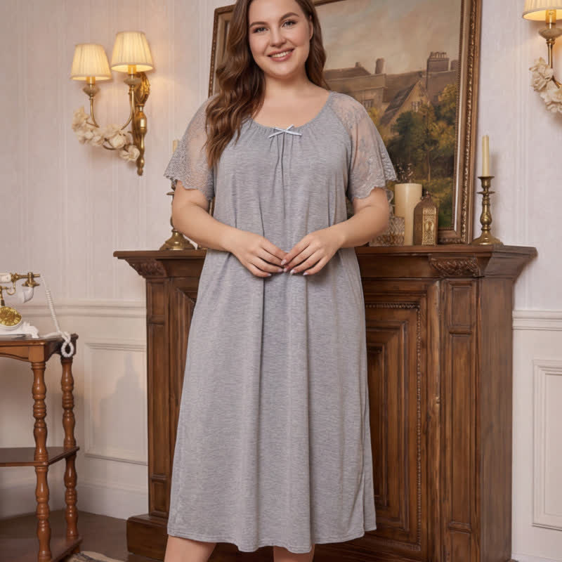 Lace Sleeve Sleep Loungewear - Gray - 4XL - image 1