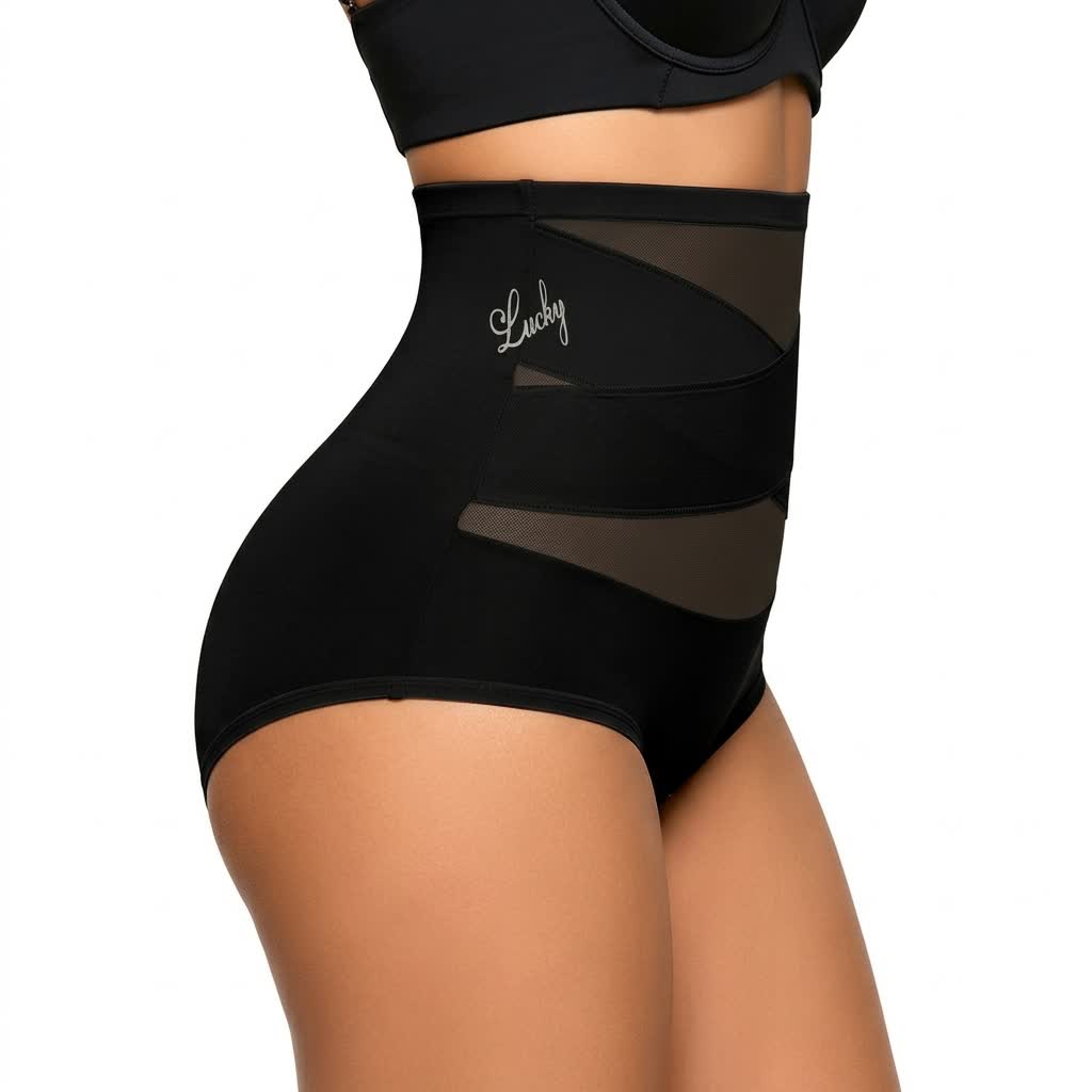 High Waist Sculpting Mesh Panty(2 Packs) - Black - 5XL - image 3