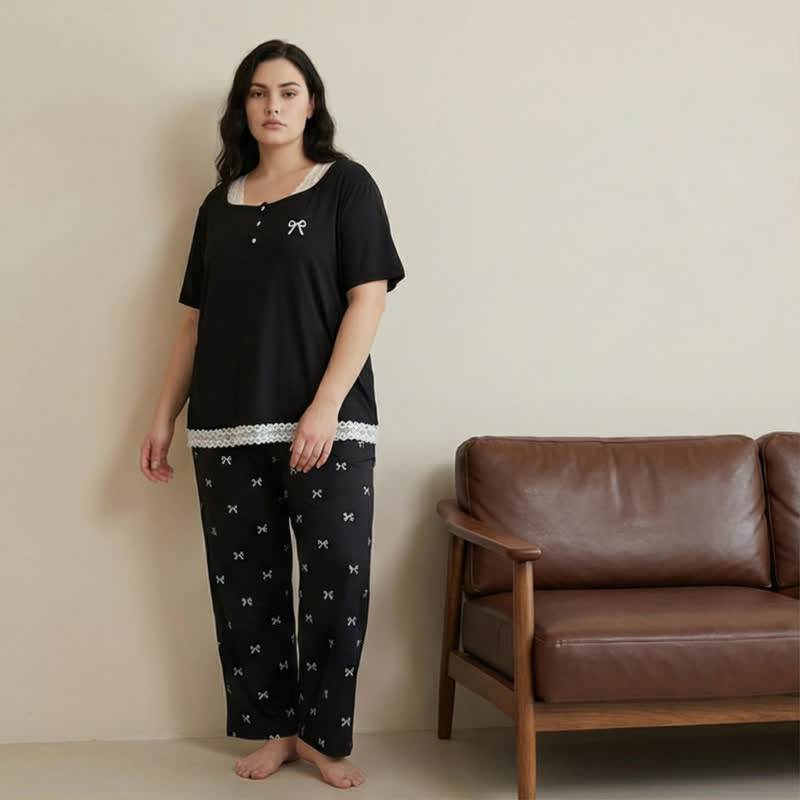 Lace Trim Bow Pajama Set - image 3