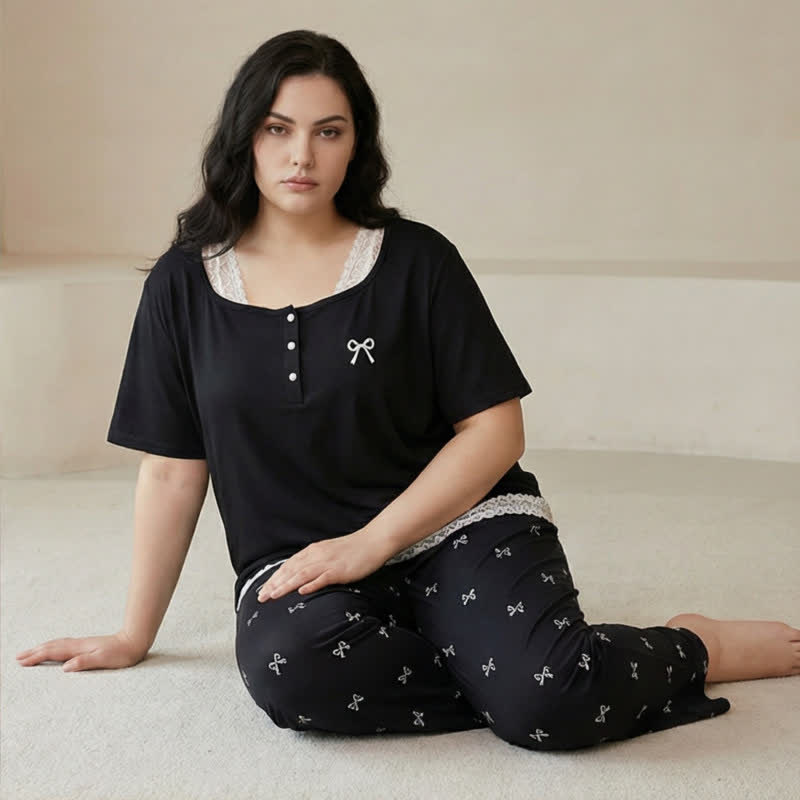 Lace Trim Bow Pajama Set - image 2