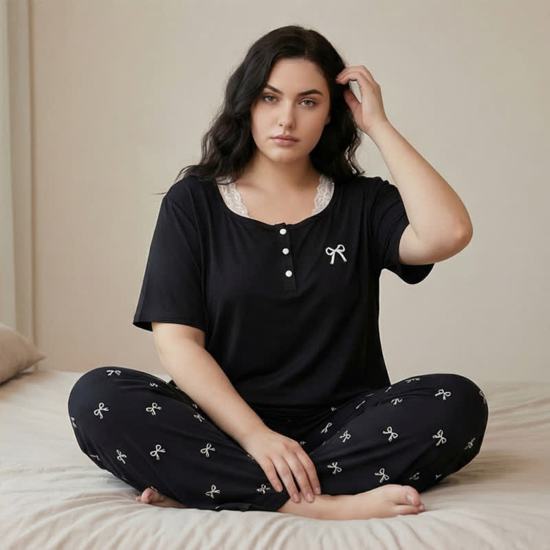 Lace Trim Bow Pajama Set - image 1