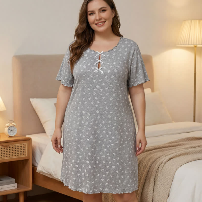 Small Floral Print Bow Trim Nightgown - image 1