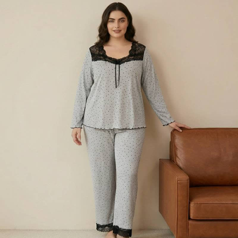 Elegant Floral Print Lace Pajama Set - image 1