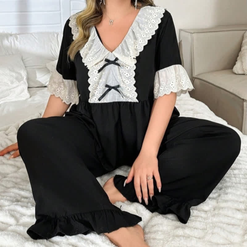 Lace Trim Bow Pajama Set - image 2