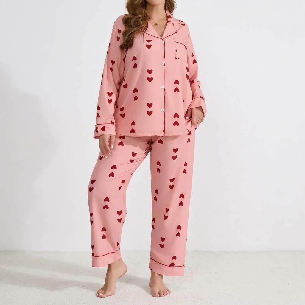 Heart Print Satin Pajama Set - image 11