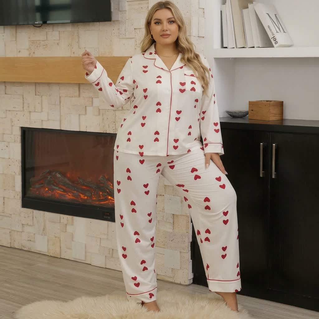 Heart Print Satin Pajama Set - image 4