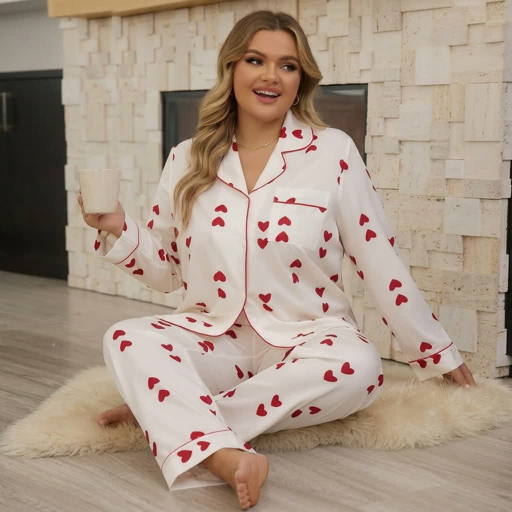 Heart Print Satin Pajama Set - image 2