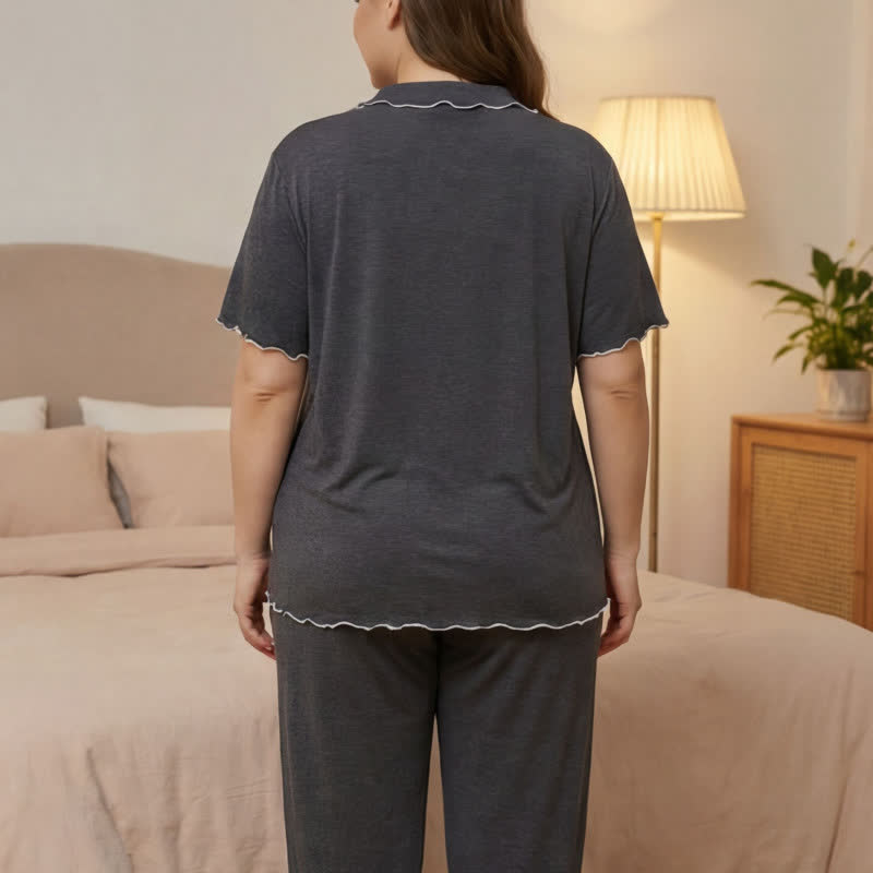 Plus Size Contrast Trim Pajama Set - image 10