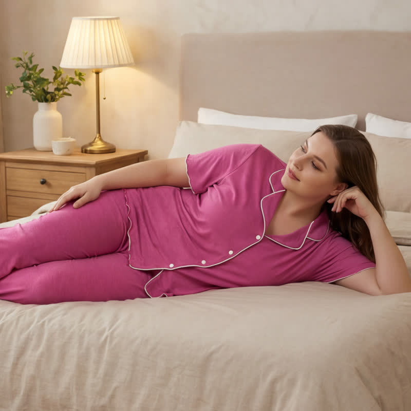 Plus Size Contrast Trim Pajama Set - image 5
