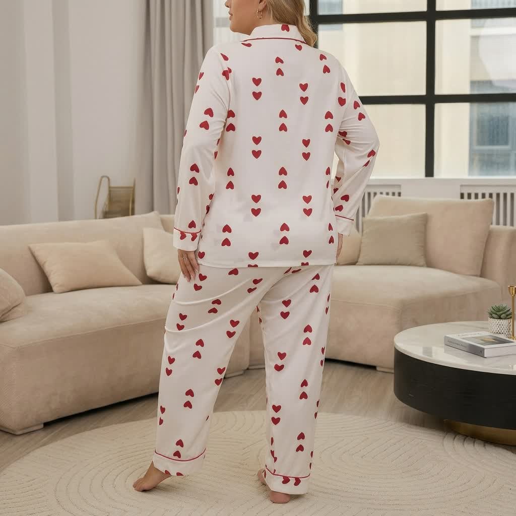 Heart Print Satin Pajama Set - image 3