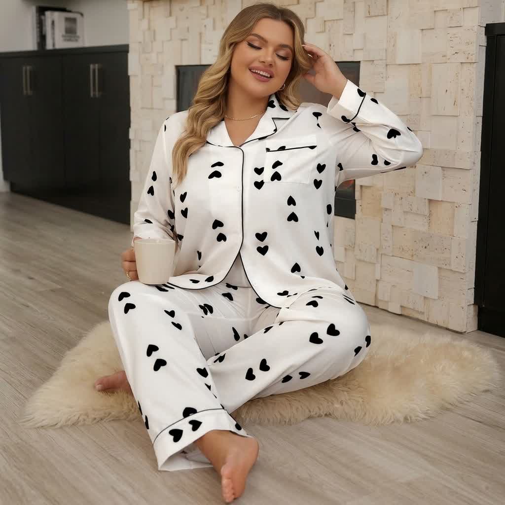 Heart Print Satin Pajama Set - image 7