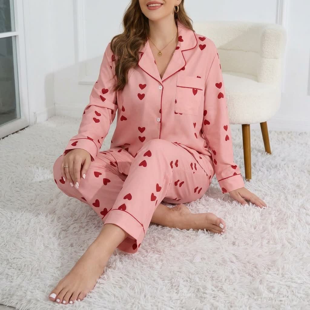 Heart Print Satin Pajama Set - image 10