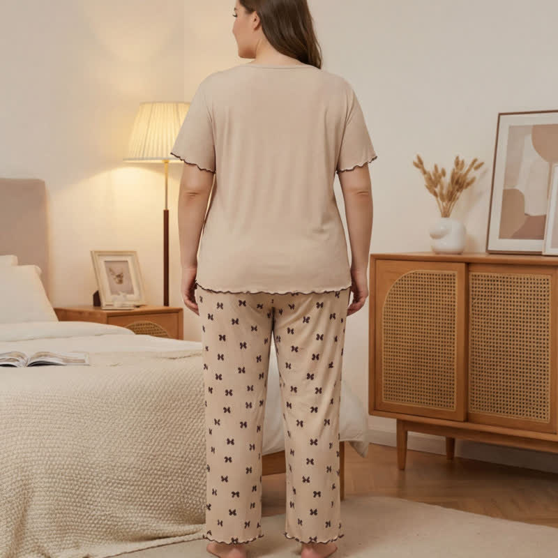 Plus Size Bow Print Pajama Set - image 4