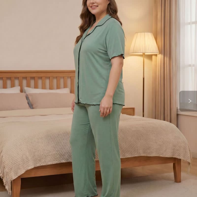 Plus Size Contrast Trim Pajama Set - image 16