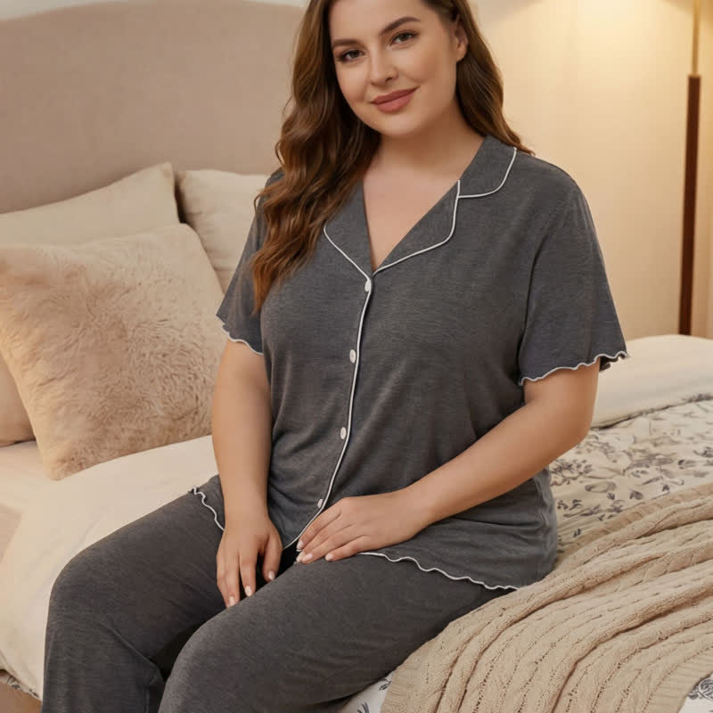Plus Size Contrast Trim Pajama Set - image 12