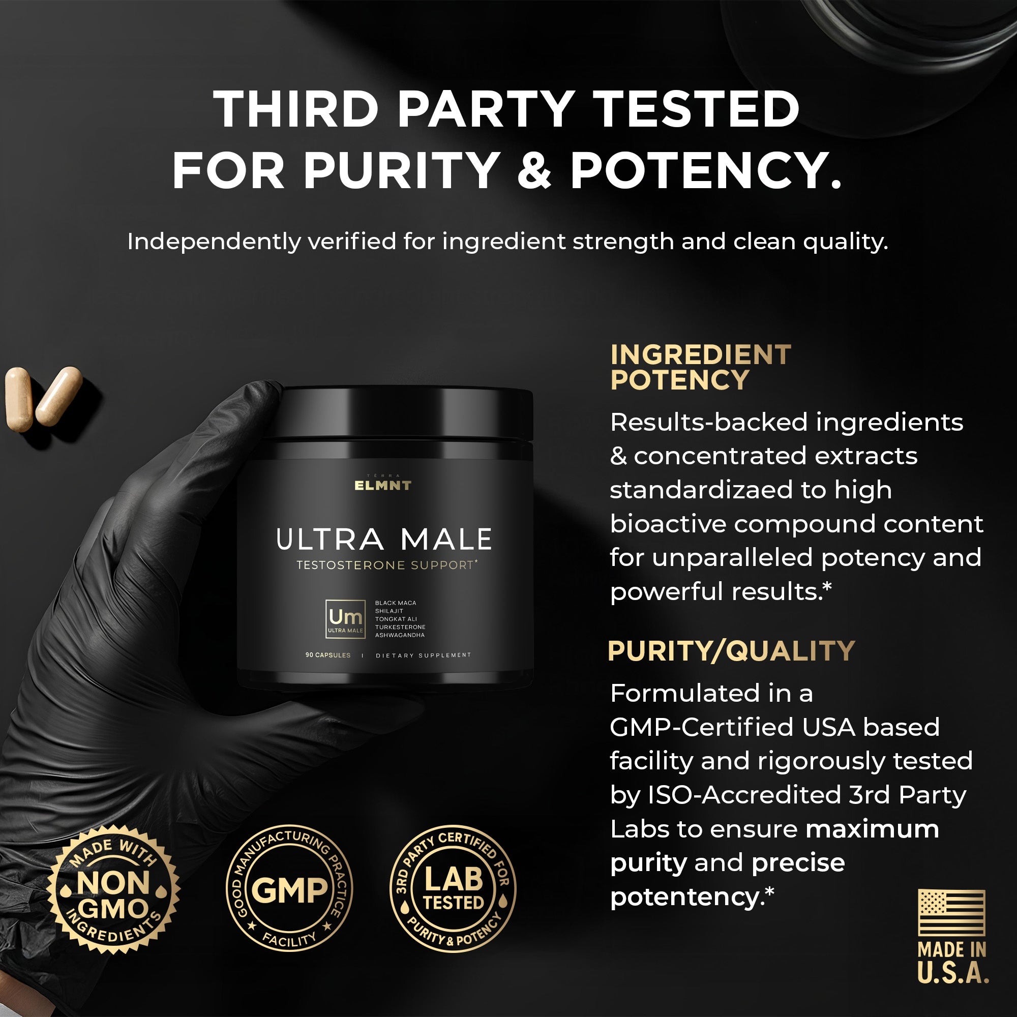 ULTRA MALE® Premium Testosterone Booster for Men w. 100:1 Shilajit, 40:1 Black Maca, Ashwagandha 25%, Tongkat Ali 10%