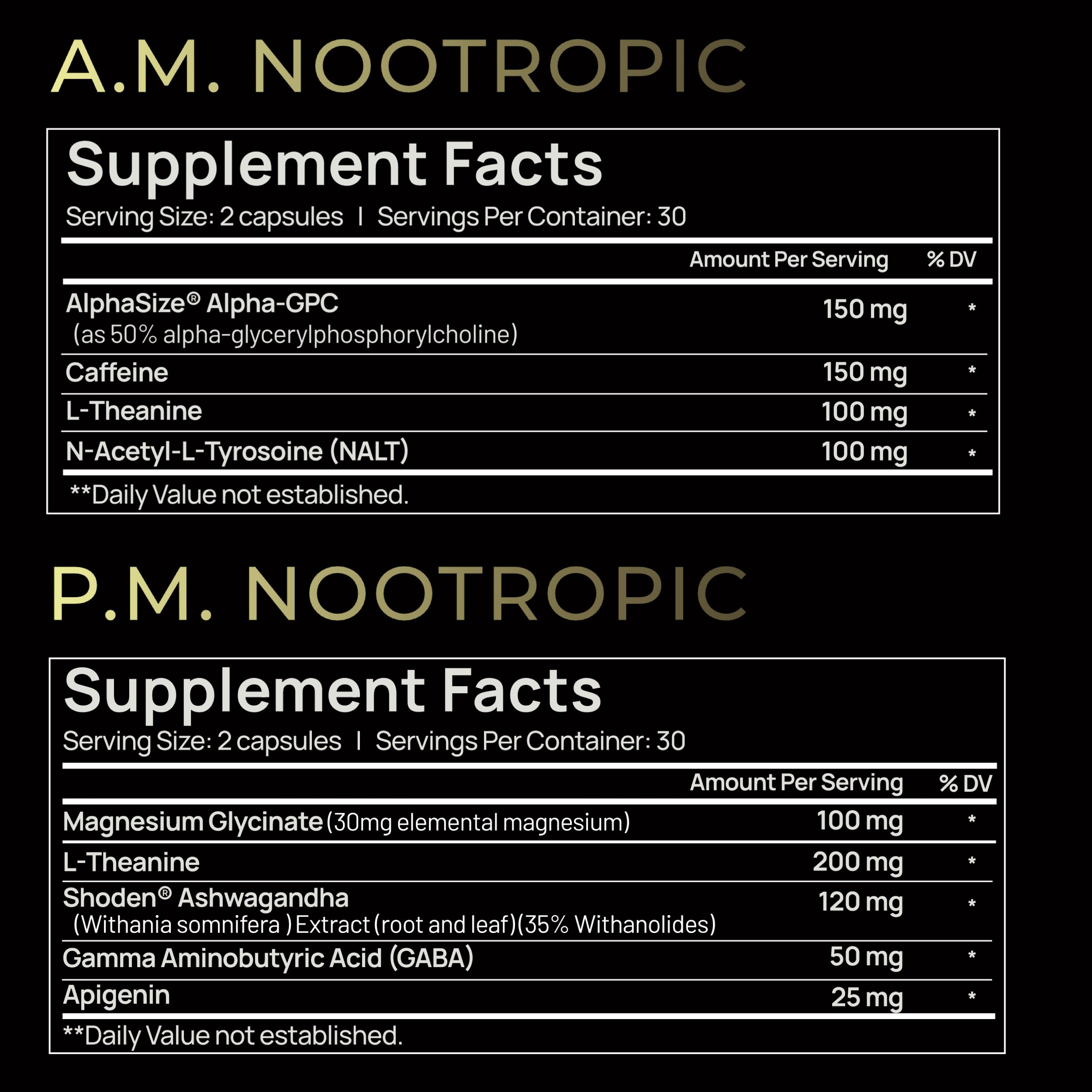 AMPM Nootropic Total Focus + Calm 9X Strength w. Caffeine, L-Theanine, Alpha GPC, L-Tyrosine, Ashwagandha