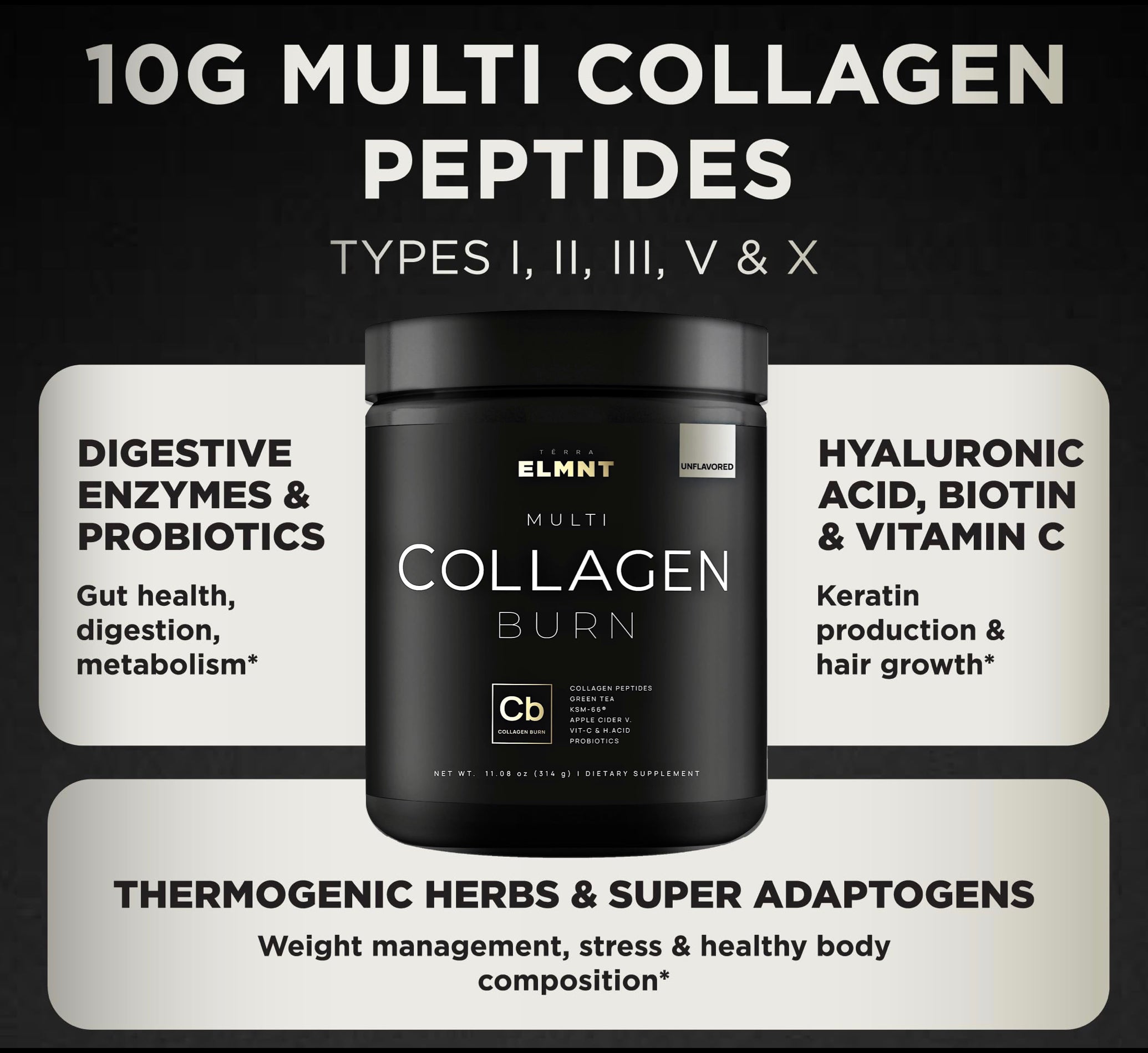 Super Collagen Powder for Women Weight Loss + Beauty w. Probiotics, Hyaluronic Acid, ACV, KSM-66, Biotin
