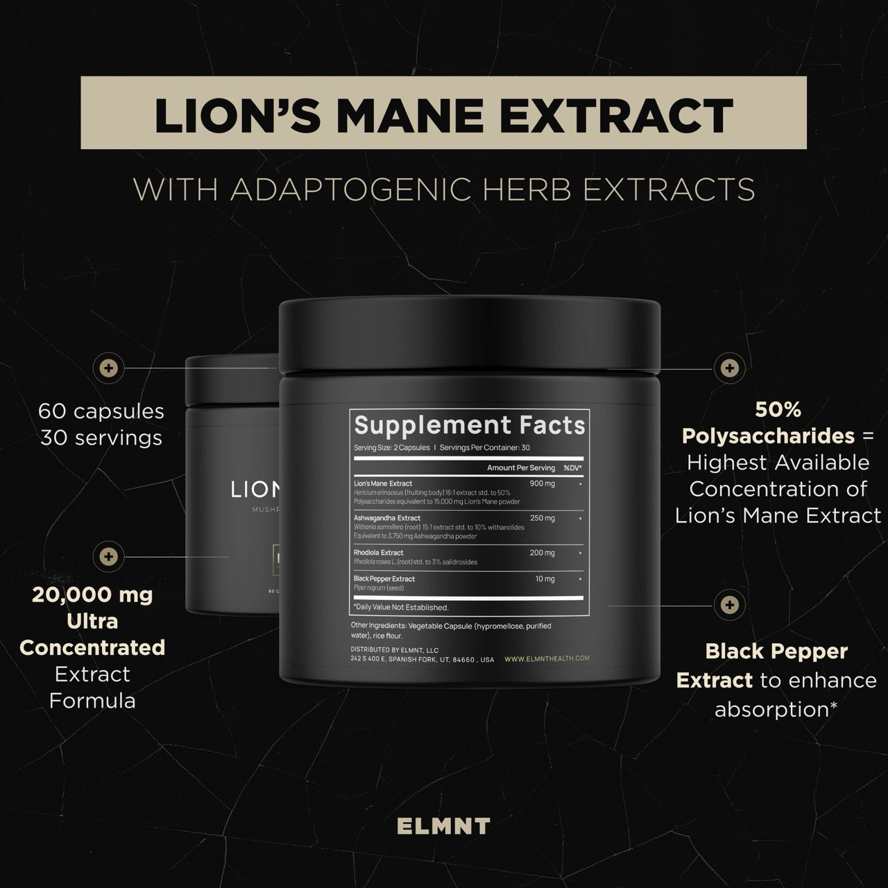 16x Strength Lions Mane Supplement Capsules Super Nootropic w. Ashwagandha & Rhodiola