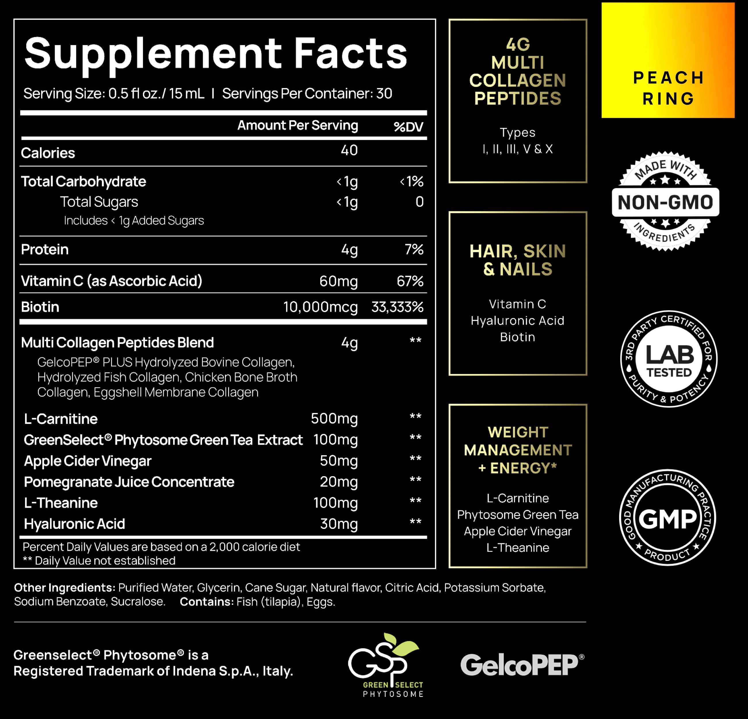 Premium Liquid Collagen for Women Weight Loss & Beauty w. Hyaluronic Acid, Biotin, L-Carnitine, Apple C Vinegar