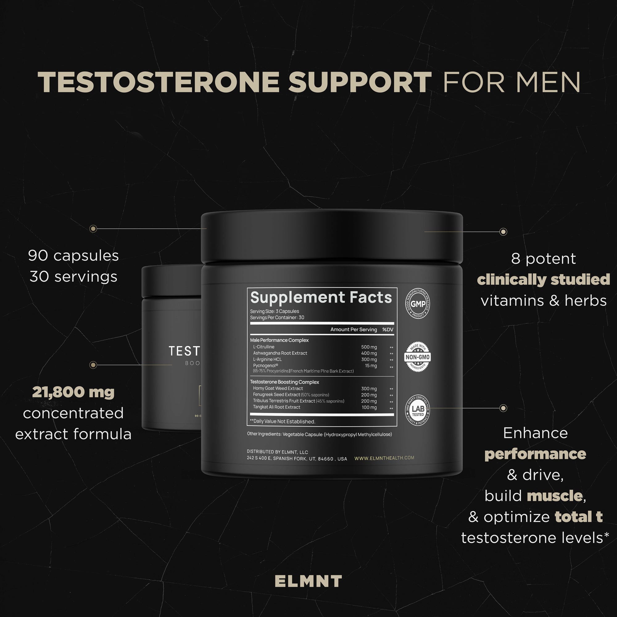 2,015mg Testosterone Booster for Men 8X Strength w. Ashwagandha, Tongkat Ali, Pycnogenol, Tribulus