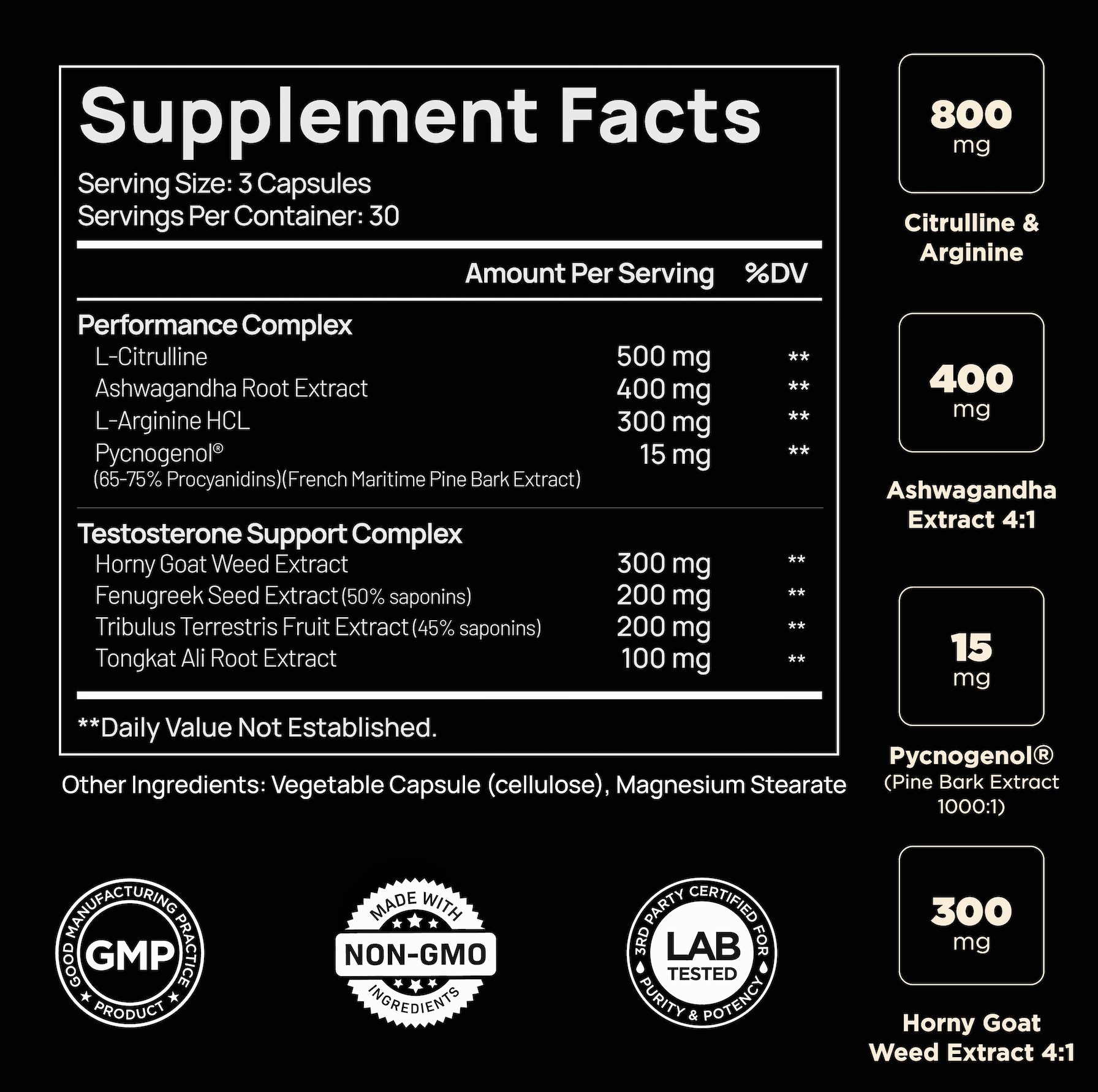 2,015mg Testosterone Booster for Men 8X Strength w. Ashwagandha, Tongkat Ali, Pycnogenol, Tribulus