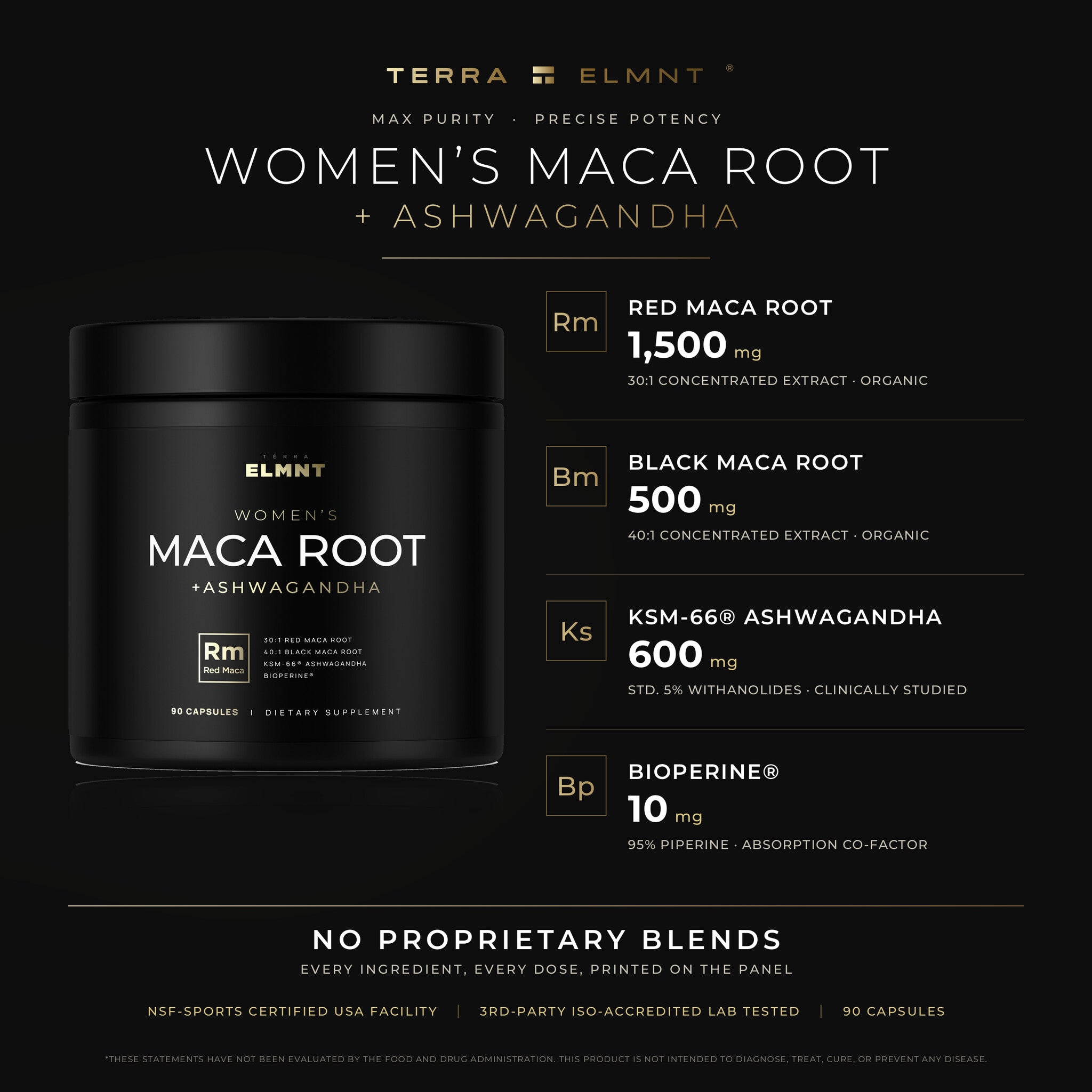 Women's Red Maca Root w. 30:1 Organic Red Maca, 40:1 Black Maca, KSM-66® Ashwagandha & BioPerine®