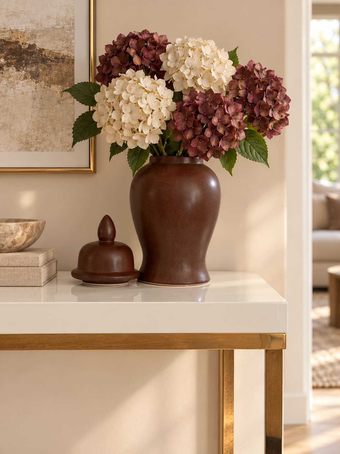 Glazed Ceramic Brown Ginger Jar For Home Decor