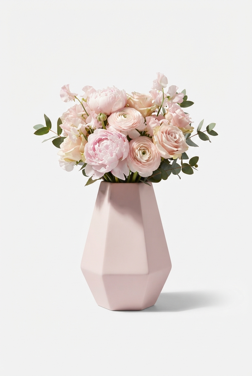 Soft pastel faux floral arrangement in a ceramic vase for home decor