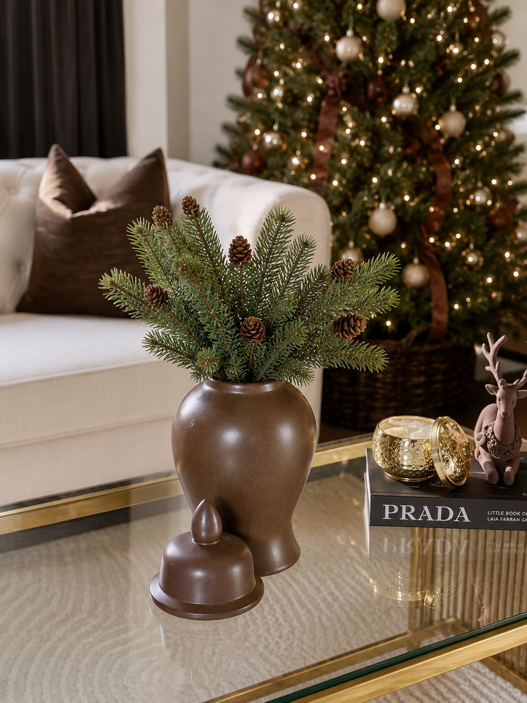 Glazed Ceramic Brown Ginger Jar For Home Decor