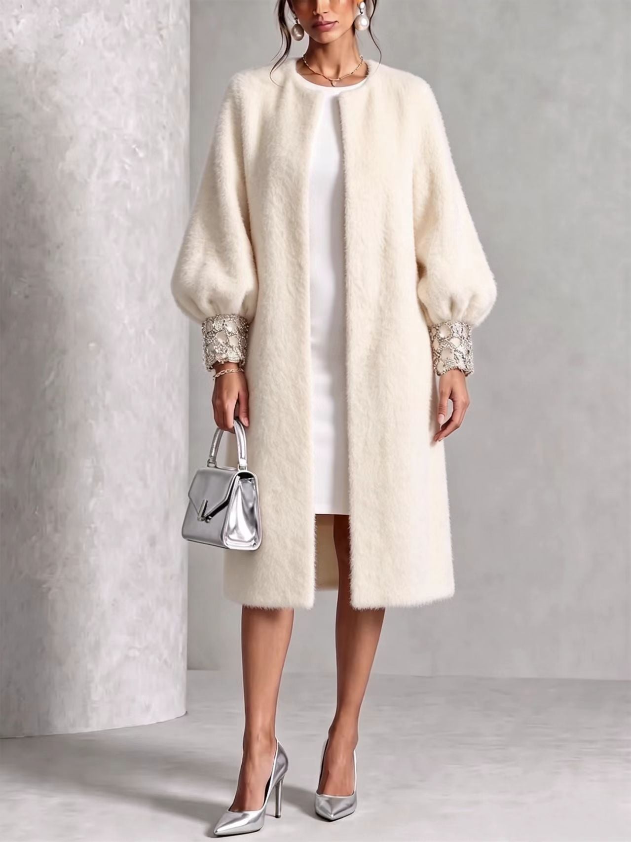 🤲LAST DAY SAVE 49% ⏰Cozy Pink Woolen Shiny Cuffs Open-front Coat