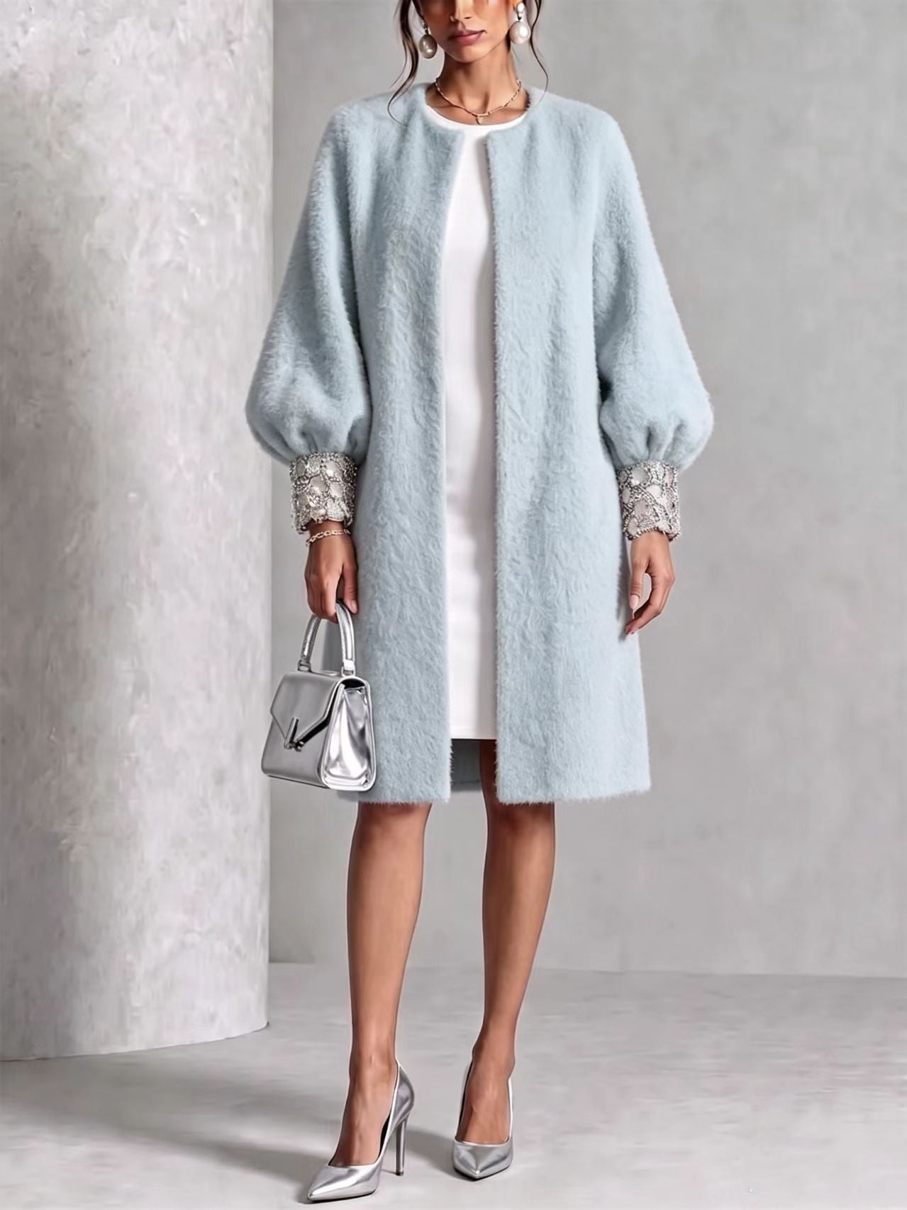 🤲LAST DAY SAVE 49% ⏰Cozy Pink Woolen Shiny Cuffs Open-front Coat