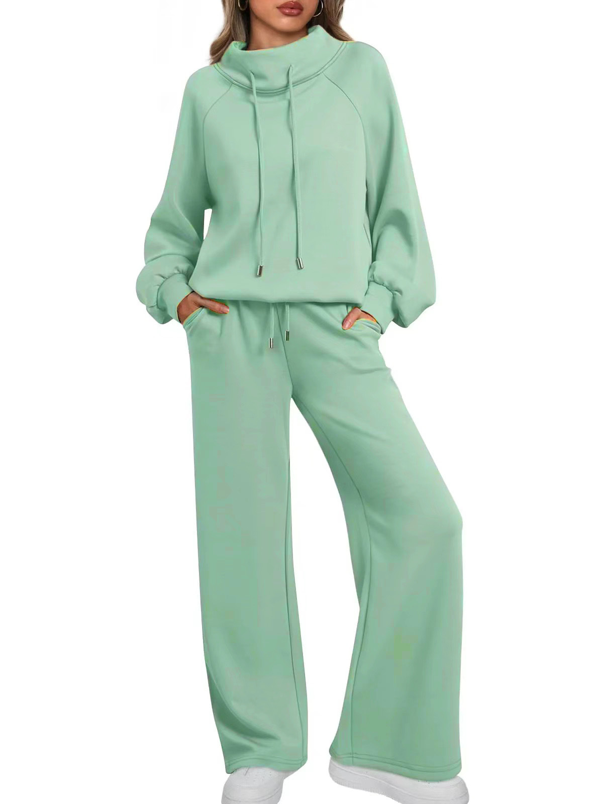 🎄Christmas Clearance 🔥 Women's Oversized Two-Piece Round Neck Drawstring Sweatshirt Wide Leg Sweatpants Casual Suit