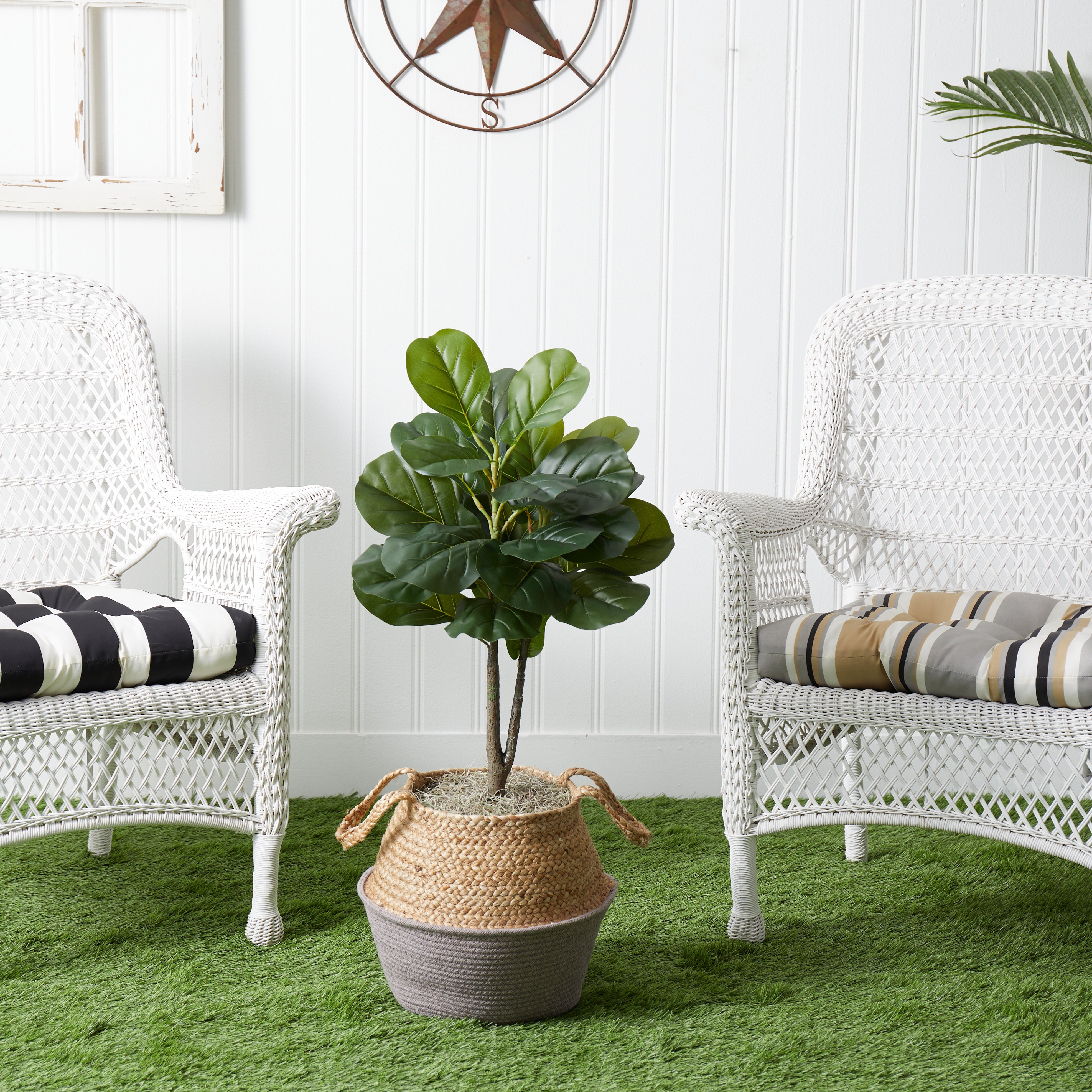 3' Artificial Fiddle Leaf Fig Tree with Handmade Cotton & Jute Woven Basket DIY Kit