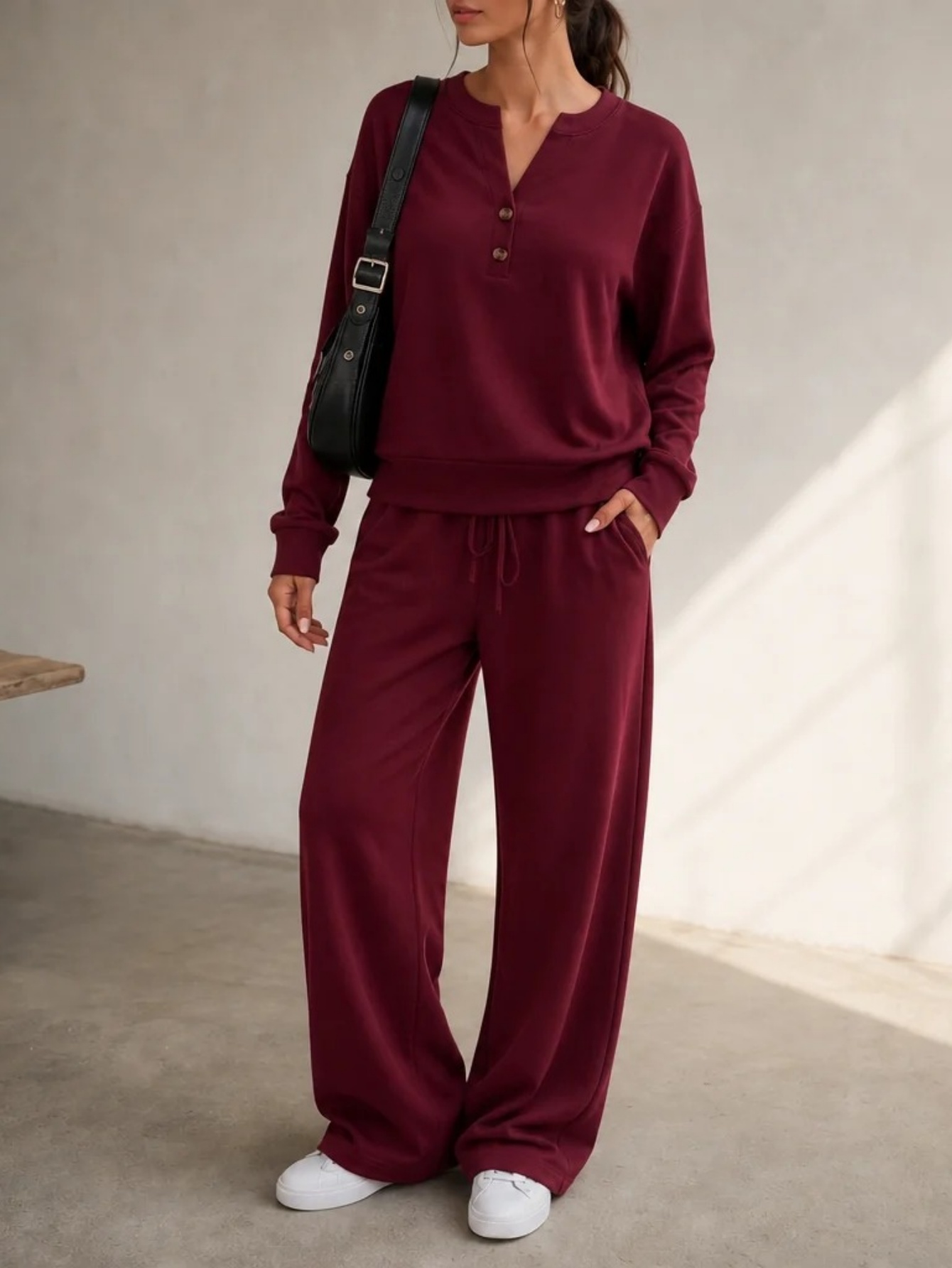 ✨Women’s Casual Small V-Neck Top & Wide Leg Pants Set 2-Piece Loungewear