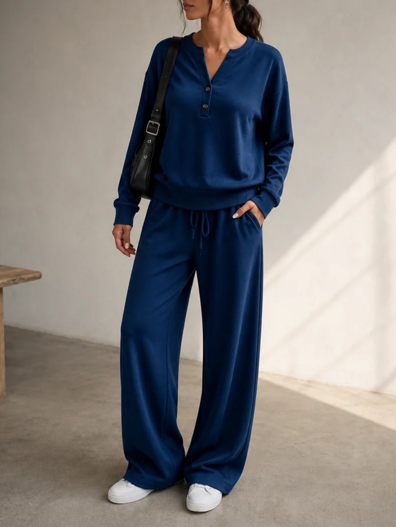 ✨Women’s Casual Small V-Neck Top & Wide Leg Pants Set 2-Piece Loungewear