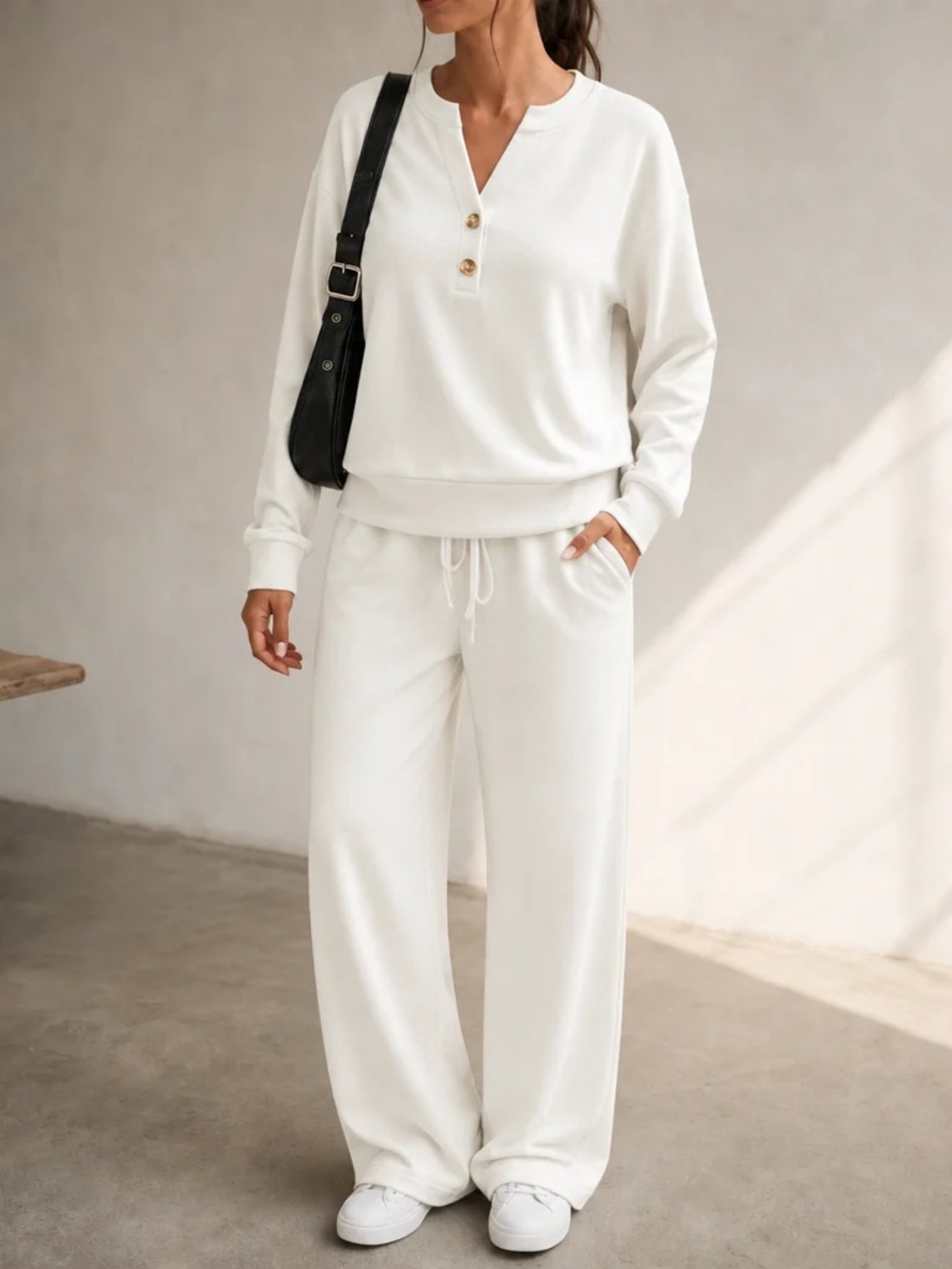 ✨Women’s Casual Small V-Neck Top & Wide Leg Pants Set 2-Piece Loungewear