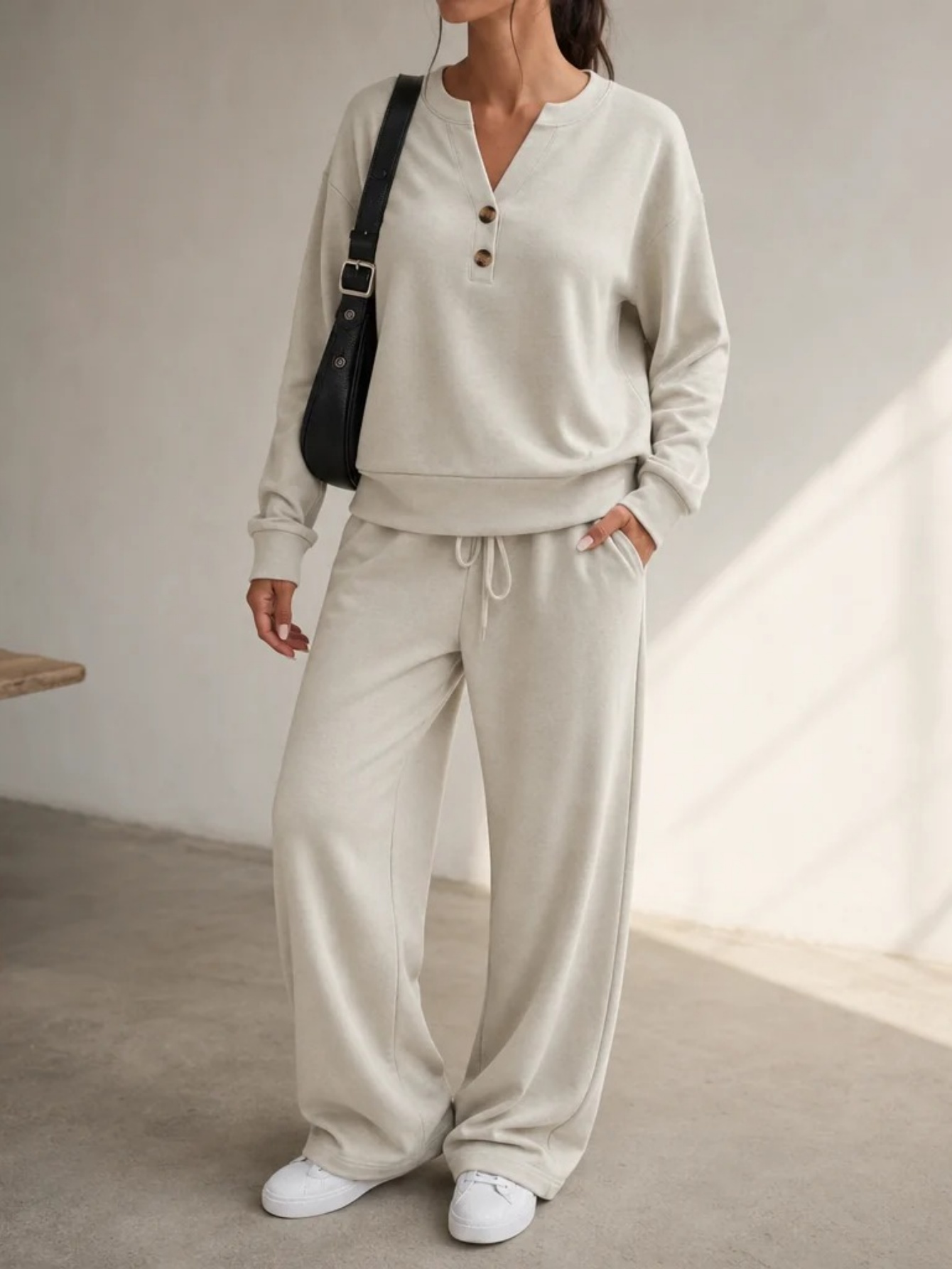 ✨Women’s Casual Small V-Neck Top & Wide Leg Pants Set 2-Piece Loungewear